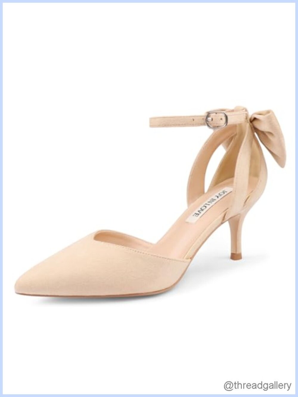 Faux Suede Kitten Heel Pointed Toe Pumps with Ankle Strap and Bow